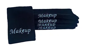 Makeup Remover Eraser Cloths. Reusable towel set. Facial Cleansing washcloths. 100% Cotton. Set of five. (Black & Blue Embroidery, 13 X 13)