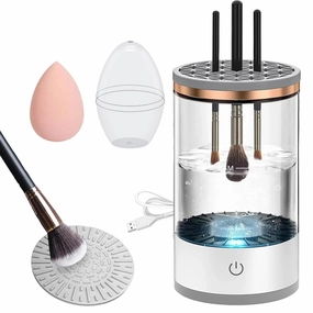 Makeup Brush Cleaner Machine,Electric Cosmetic Brush Cleaner with a Makeup Sponge,Spinning Makeup Brush Cleaner Fit For All Size,Gift for Women Friend