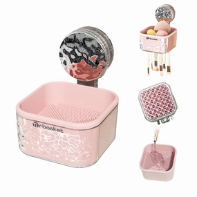 Makeup Brush Cleaning Cushion Silicone Makeup Brush Clean Bowl,Can Hang Dry Makeup Brush and Makeup Brush Tool Storage, G-Pink