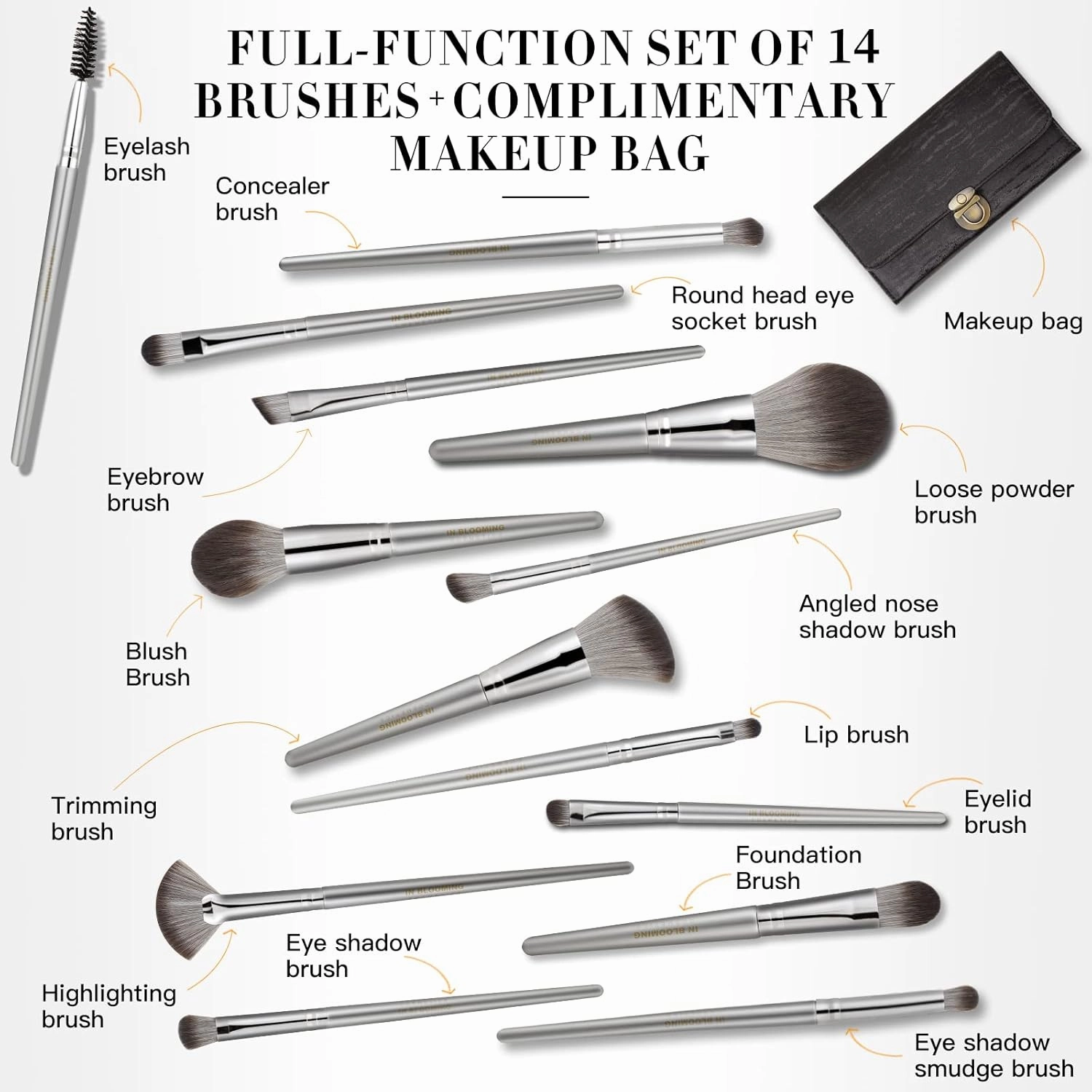 Makeup Brushes Set Makeup Foundation Brush Advanced Foundation Blush Contour Foundation Concealer Eye Shadow Brush Makeup Set (Silver)