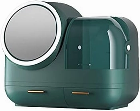 Makeup Organizer Light Luxury Cosmetic Storage Box with Fan LED Makeup Mirror Integrated Dressing Table Bathroom Mask Perfume Desktop Shelf Makeup Storage Shelf