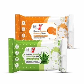 Makeup Remover & Cleansing Wipes | Paraben-Free | 25 Sheets for Refreshing, Cleansing Moisturizing & Soothing Skin (Aloe-Vera   Orange) Pack of 2