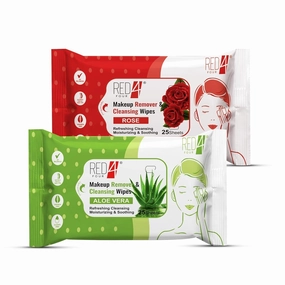 Makeup Remover & Cleansing Wipes | Paraben-Free | 25 Sheets for Refreshing, Cleansing Moisturizing & Soothing Skin (Aloe-Vera   Rose) Pack of 2
