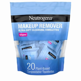 Makeup Remover Wipes Singles, Individually Wrapped Face Wipes, Daily Facial Cleanser Towelettes, Gently Removes Oil & Makeup, Alcohol-Free Makeup Wipes, 20 Ct
