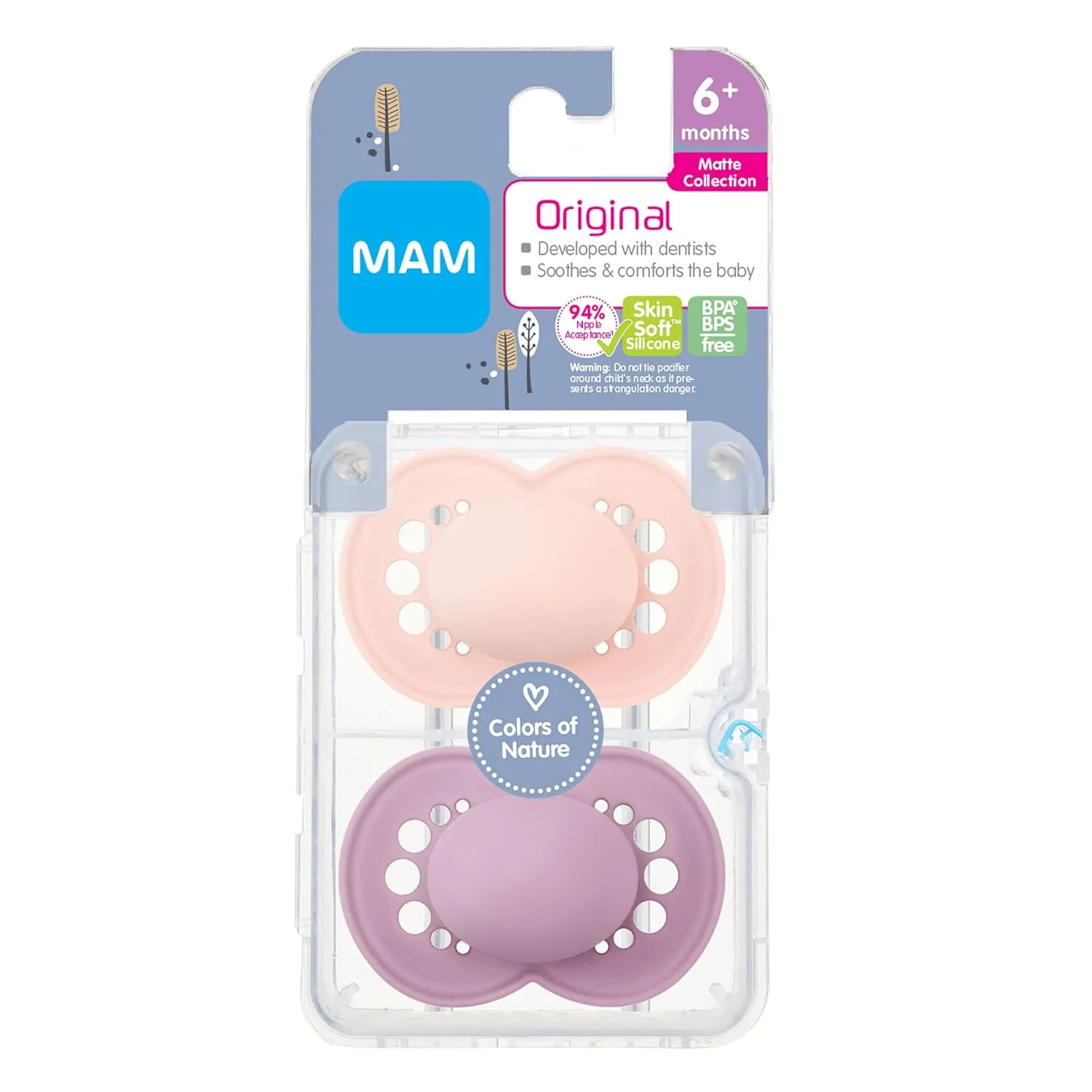 MAM Original Matte Baby Pacifier, Nipple Shape Helps Promote Healthy Oral Development & Night Pacifiers (2 Count), MAM Pacifiers 6  Months, Best Pacifier for Breastfed Babies