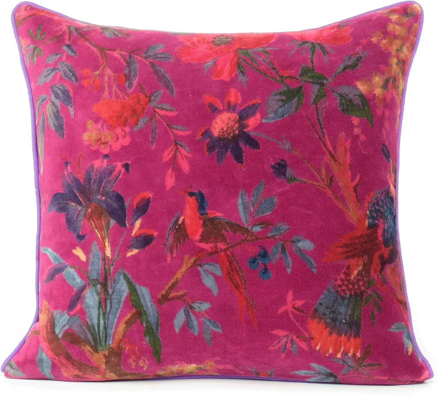 Mam Treasures Velvet Floral Flower Bird Throw Pillow Sofa Cushion Cover Case Couch Bohemian Accent Colorful Boho Chic Indian Handmade Cover Only (24X24 Inches, Burgundy)
