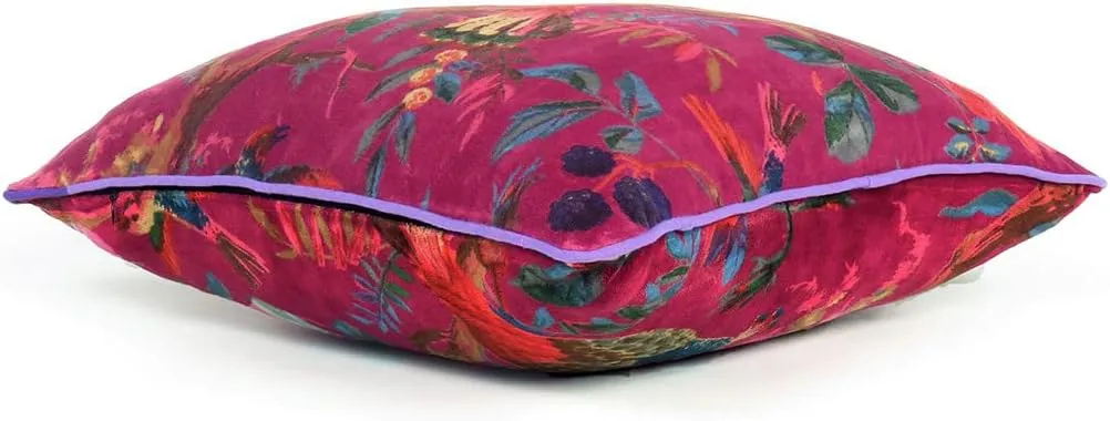 Mam Treasures Velvet Floral Flower Bird Throw Pillow Sofa Cushion Cover Case Couch Bohemian Accent Colorful Boho Chic Indian Handmade Cover Only (24X24 Inches, Burgundy)