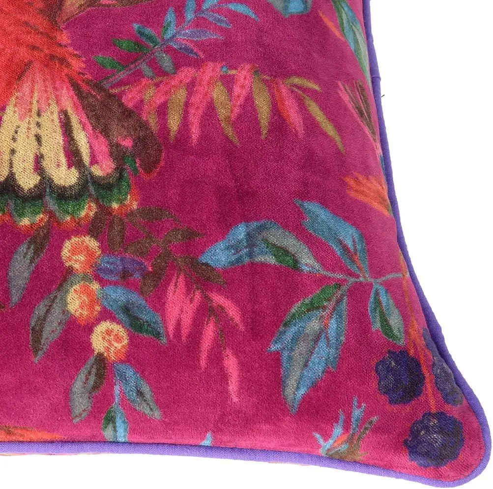 Mam Treasures Velvet Floral Flower Bird Throw Pillow Sofa Cushion Cover Case Couch Bohemian Accent Colorful Boho Chic Indian Handmade Cover Only (24X24 Inches, Burgundy)