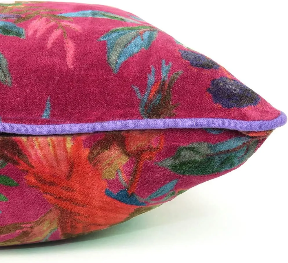 Mam Treasures Velvet Floral Flower Bird Throw Pillow Sofa Cushion Cover Case Couch Bohemian Accent Colorful Boho Chic Indian Handmade Cover Only (24X24 Inches, Burgundy)