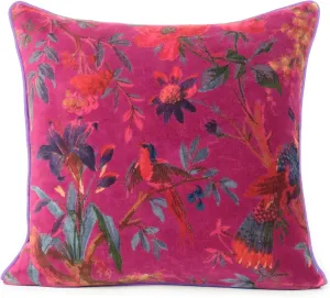 Mam Treasures Velvet Floral Flower Bird Throw Pillow Sofa Cushion Cover Case Couch Bohemian Accent Colorful Boho Chic Indian Handmade Cover Only (24X24 Inches, Burgundy)