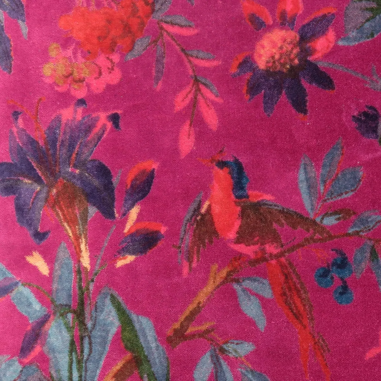 Mam Treasures Velvet Floral Flower Bird Throw Pillow Sofa Cushion Cover Case Couch Bohemian Accent Colorful Boho Chic Indian Handmade Cover Only (24X24 Inches, Burgundy)