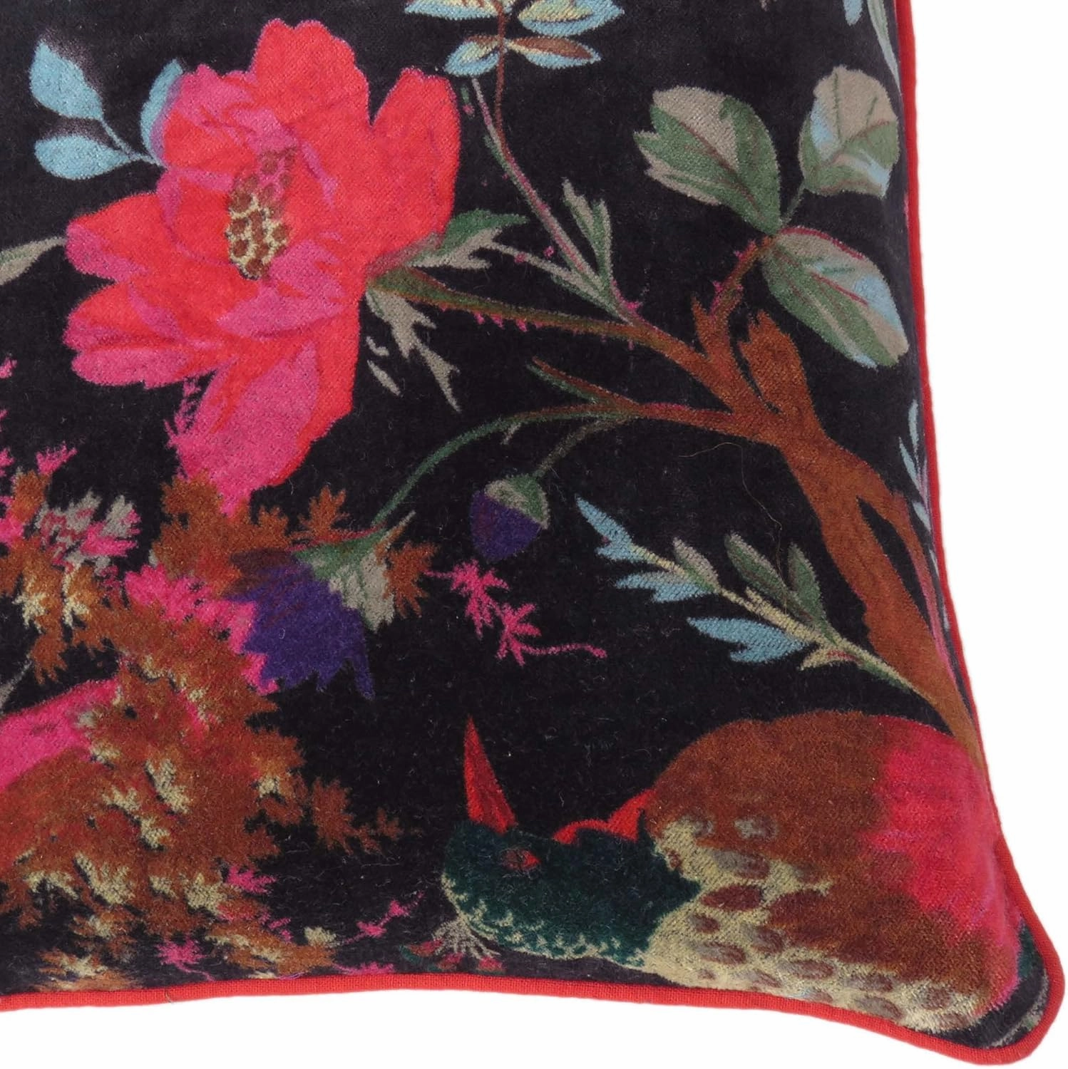 Mam Treasures Velvet Floral Flower Bird Throw Pillow Sofa Cushion Cover Case Couch Bohemian Accent Colorful Boho Chic Indian Handmade Cover Only (12X20 Inches, Black)