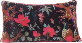 Mam Treasures Velvet Floral Flower Bird Throw Pillow Sofa Cushion Cover Case Couch Bohemian Accent Colorful Boho Chic Indian Handmade Cover Only (12X20 Inches, Black)