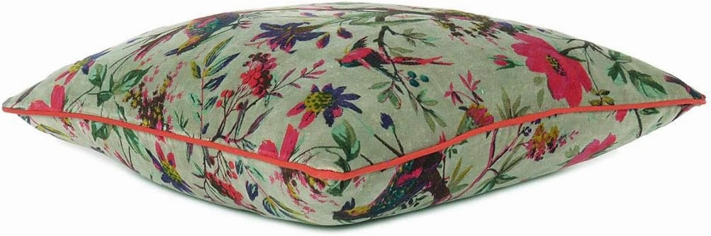 Mam Treasures Velvet Floral Flower Bird Throw Pillow Sofa Cushion Cover Case Couch Bohemian Accent Colorful Boho Chic Indian Handmade Cover Only (16X16 Inches, Olive)