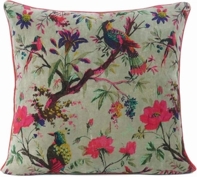 Mam Treasures Velvet Floral Flower Bird Throw Pillow Sofa Cushion Cover Case Couch Bohemian Accent Colorful Boho Chic Indian Handmade Cover Only (16X16 Inches, Olive)