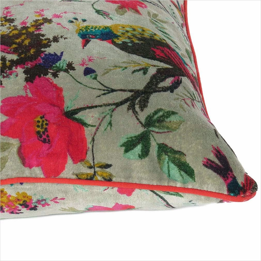 Mam Treasures Velvet Floral Flower Bird Throw Pillow Sofa Cushion Cover Case Couch Bohemian Accent Colorful Boho Chic Indian Handmade Cover Only (16X16 Inches, Olive)