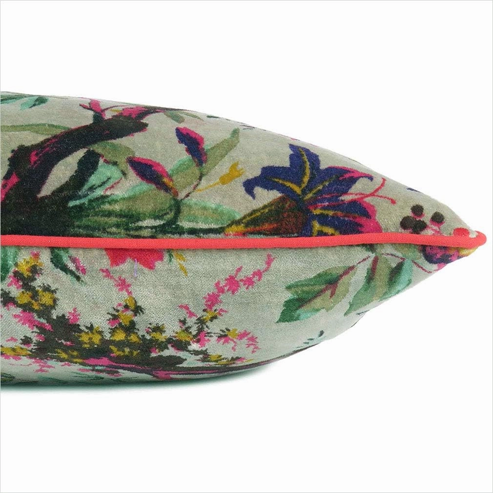 Mam Treasures Velvet Floral Flower Bird Throw Pillow Sofa Cushion Cover Case Couch Bohemian Accent Colorful Boho Chic Indian Handmade Cover Only (16X16 Inches, Olive)