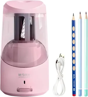 M&G Pink Electric Pencil Sharpener, Portable Automatic Pencil Sharpener for Colored Pencils, Auto Stop, Super Sharp & Fast, USB Operated for 6-8mm Pencils for Kids, School, Office, Home (Pink)