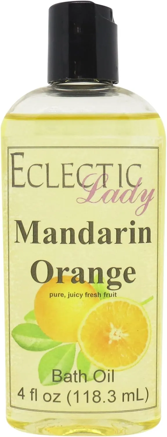 Mandarin Orange Bath Oil by Eclectic Lady - Scented Bath Oil - Relaxing & Moisturizing Bathing Oil - Fragrance Body Oil for Dry & Rough Sensitive Skin - Body Daily Nourishing Shower Oil (4 oz)
