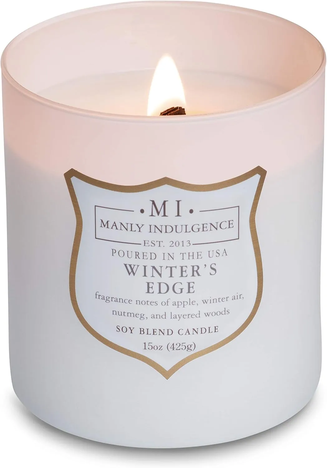Manly Indulgence Winters Edge Scented Jar Candle, Wood Wick, Premium Soy Blend White Wax, 60 hr Burn, Matte Gray Jar Candle for Home and Men, 15 oz - USA Poured