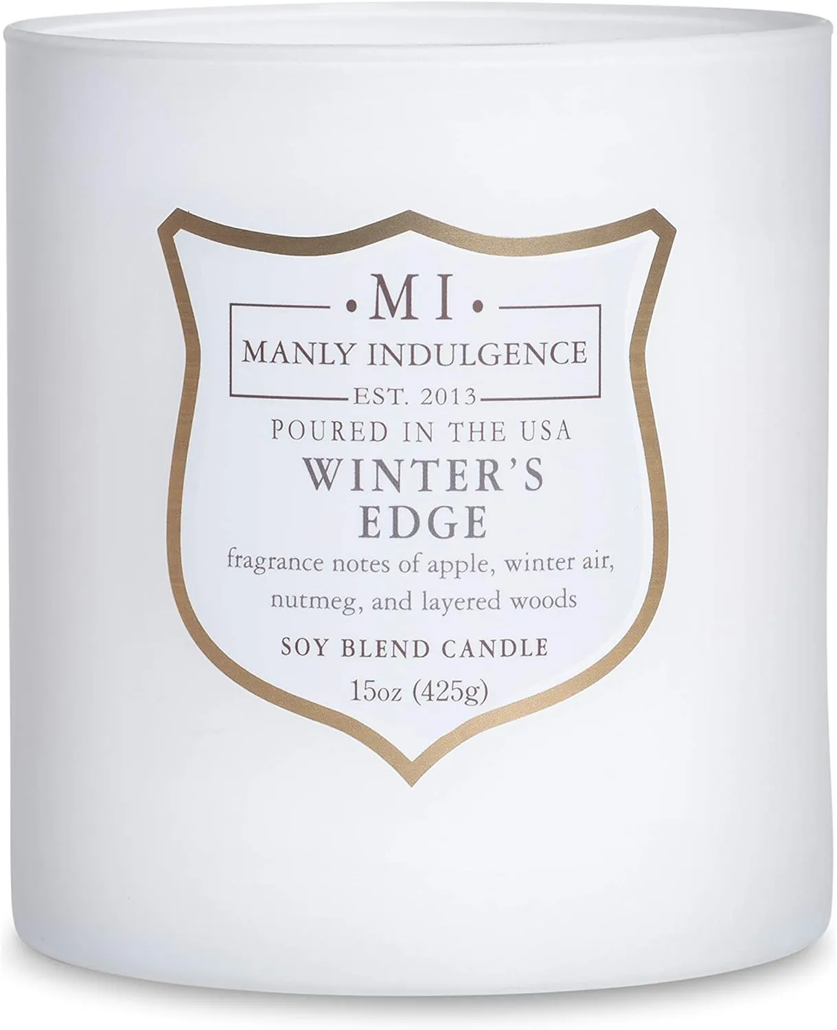 Manly Indulgence Winters Edge Scented Jar Candle, Wood Wick, Premium Soy Blend White Wax, 60 hr Burn, Matte Gray Jar Candle for Home and Men, 15 oz - USA Poured