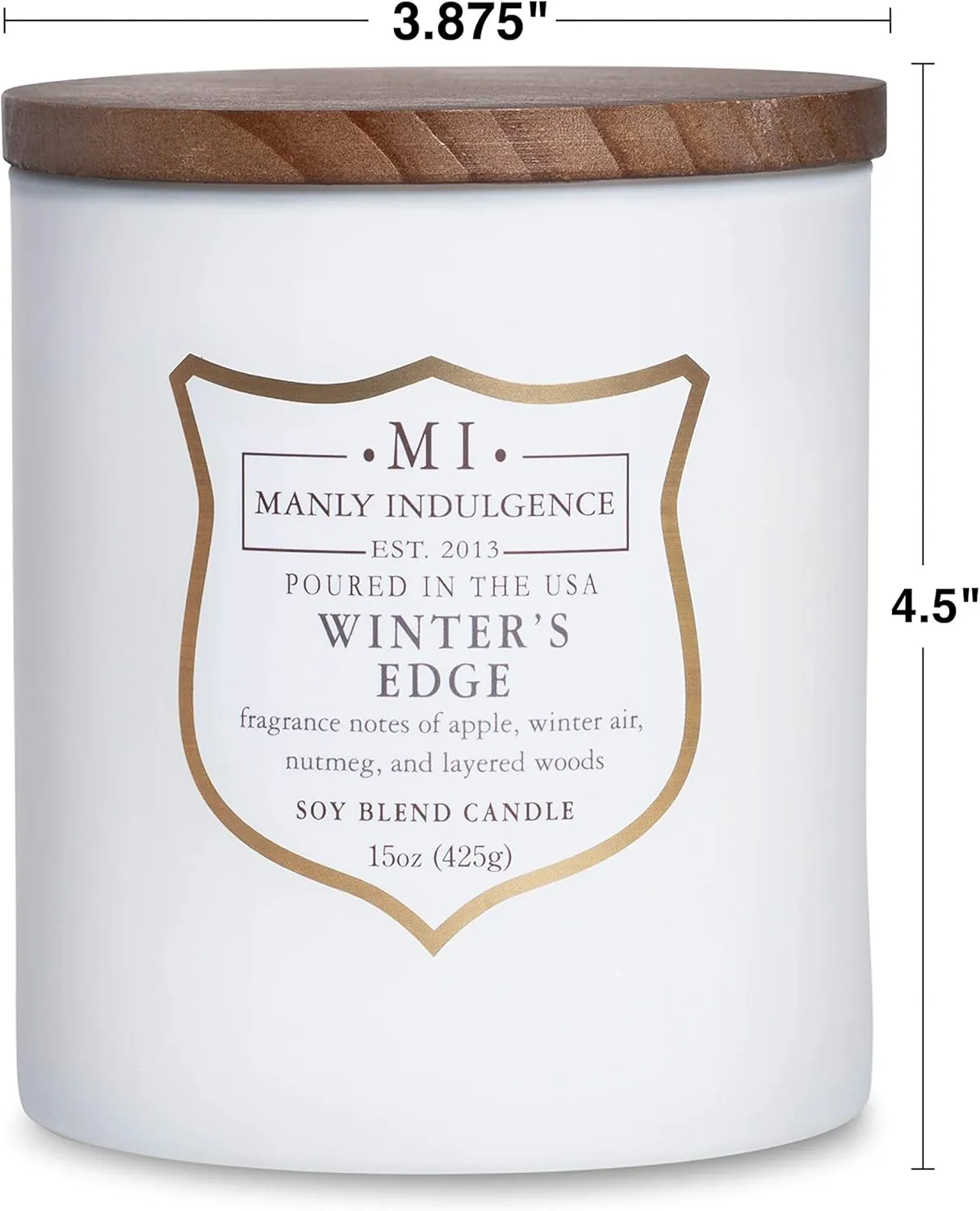 Manly Indulgence Winters Edge Scented Jar Candle, Wood Wick, Premium Soy Blend White Wax, 60 hr Burn, Matte Gray Jar Candle for Home and Men, 15 oz - USA Poured