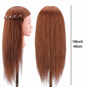Mannequin Head with 100% Human Hair, TopDirect 18" Dark Brown Real Hair Cosmetology Mannequin Head Hair Styling Hairdressing Practice Training Doll Head with Clamp Holder and Tools