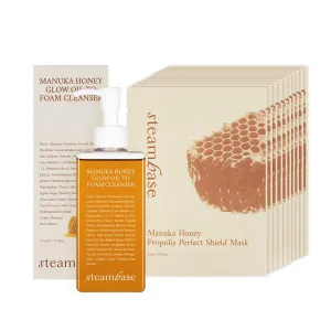 Manuka Honey Oil to Foam Cleanser 7.27 fl oz & Face Masks (10 Sheets) | Hydrating, Anti-Aging, Cooling, Elasticity, Fine Lines Repair | Facial for Dry and Sensitive Skin | Korean Skin Care