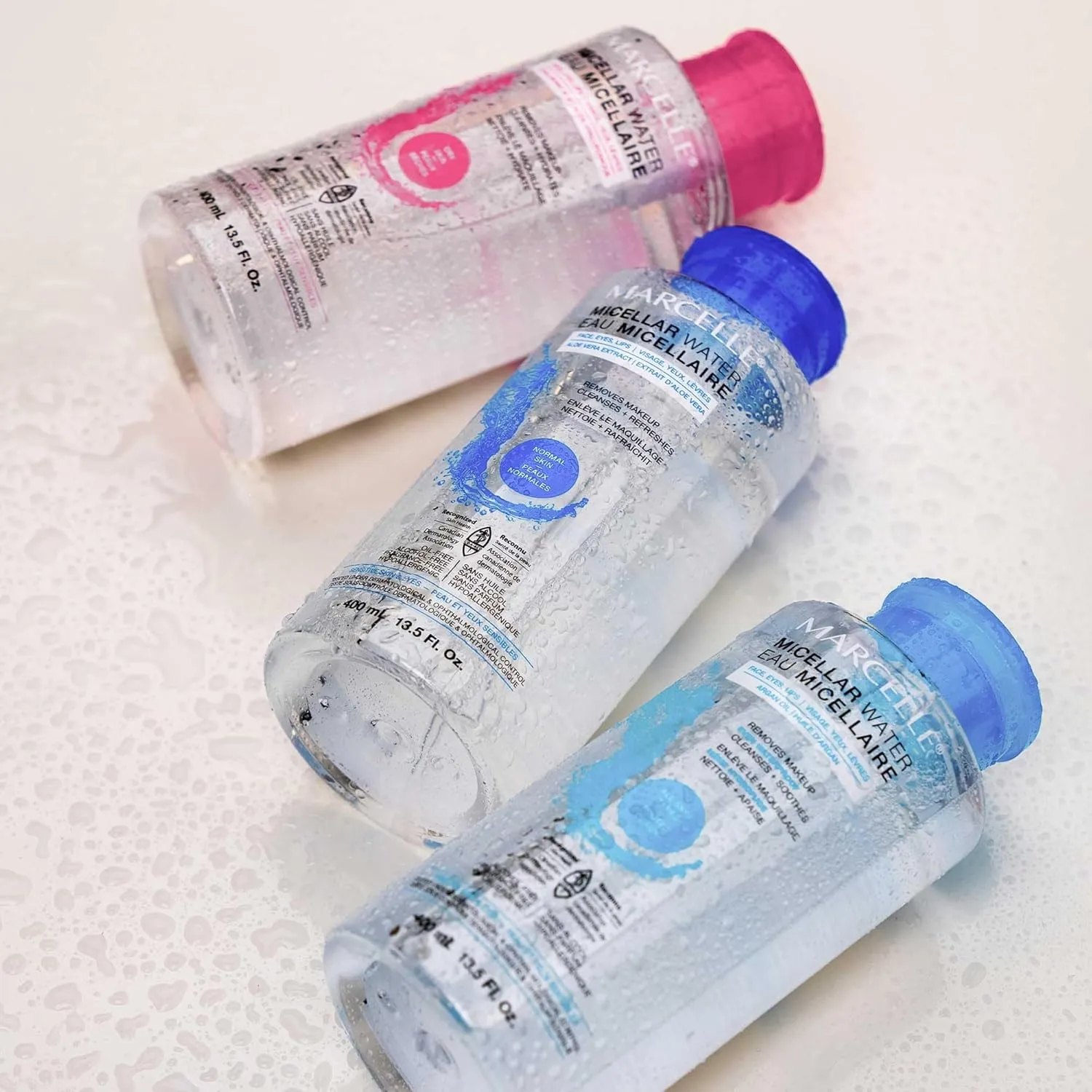 Marcelle Micellar Water, Waterproof, All Skin Types, Long-Lasting Makeup Remover, Argan Oil, Sensitive Skin and Eyes, Alcohol-Free, Fragrance-Free, Hypoallergenic, Cruelty-Free, 13.5 Fl. Oz.