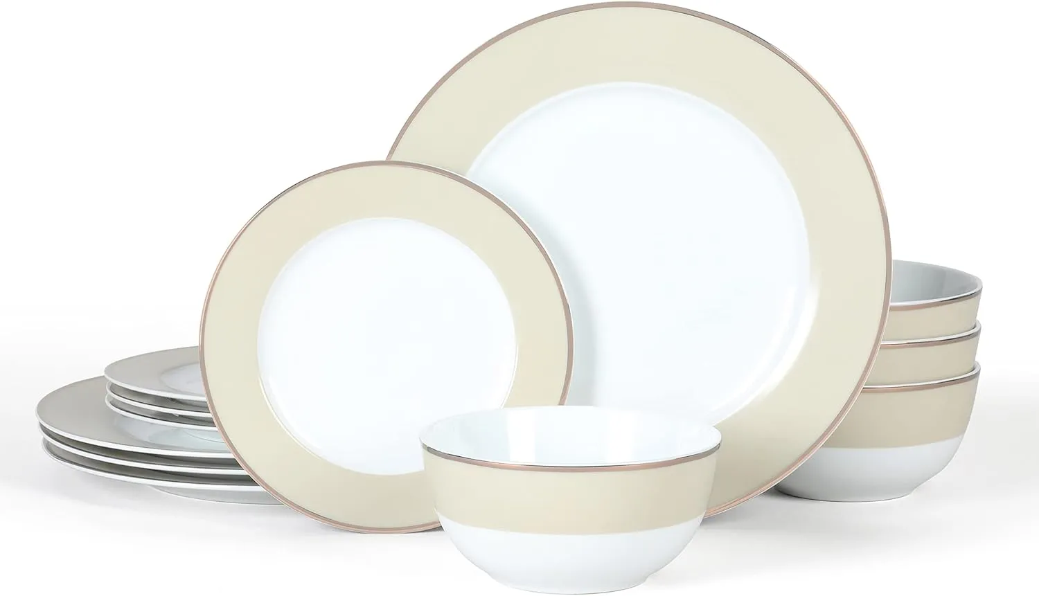 Martha Stewart Gracie Lane 12-Piece Porcelain Chip and Scratch Resistant Decorated Dinnerware Set - Sharkey Grey w/Gold Rim
