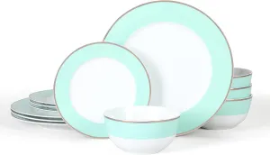 Martha Stewart Gracie Lane Porcelain Decorated Dinnerware Set - Martha Blue w/Gold Rim, Service for 4 (12pcs)