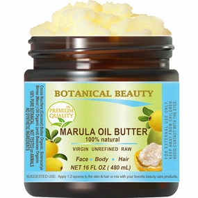 MARULA OIL BUTTER RAW VIRGIN UNREFINED for Face, Body, Hair, Lip, Nails, Dry Skin, Cracked Hands, Rosacea, Eczema, Rashes, Itchiness, Redness, Anti-Aging 16 Fl. oz. - 480 ml by Botanical Beauty
