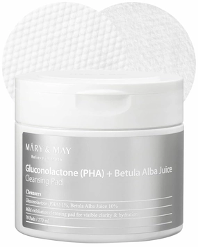 Mary&May Gluconolactone   Betula Alba Juice Cleansing Pad - One-Step, PHA Low-Acidic Exfoliating Makeup Remover Pad for Clear, Hydrated Skin, 70 Sheets