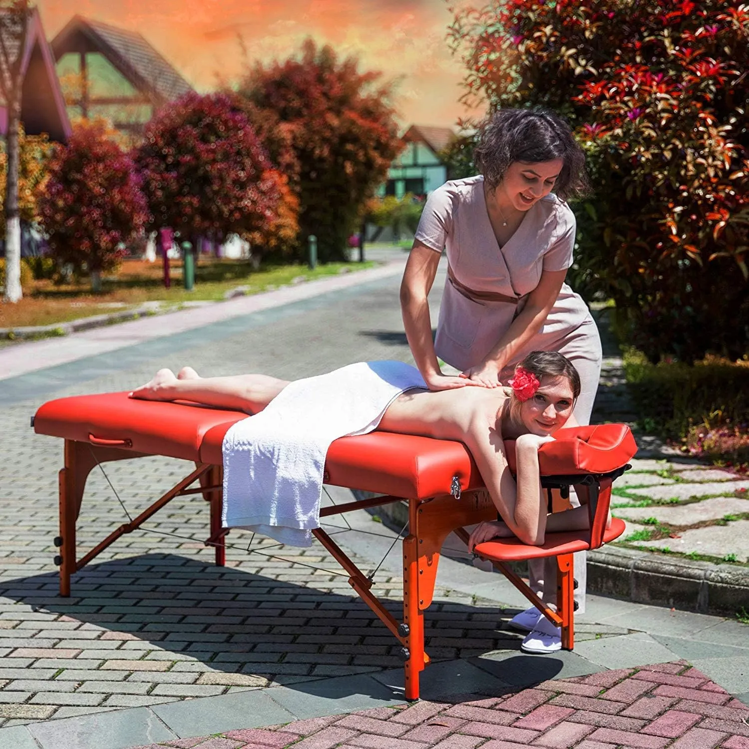 Master Massage 31" Santana Pro Portable Massage Table Package, Memory Foam Cushioning, Reiki Leg Panels, Mountain Red- Tattoo Table- Spa Bed- Folding Massage Table- Facial Bed