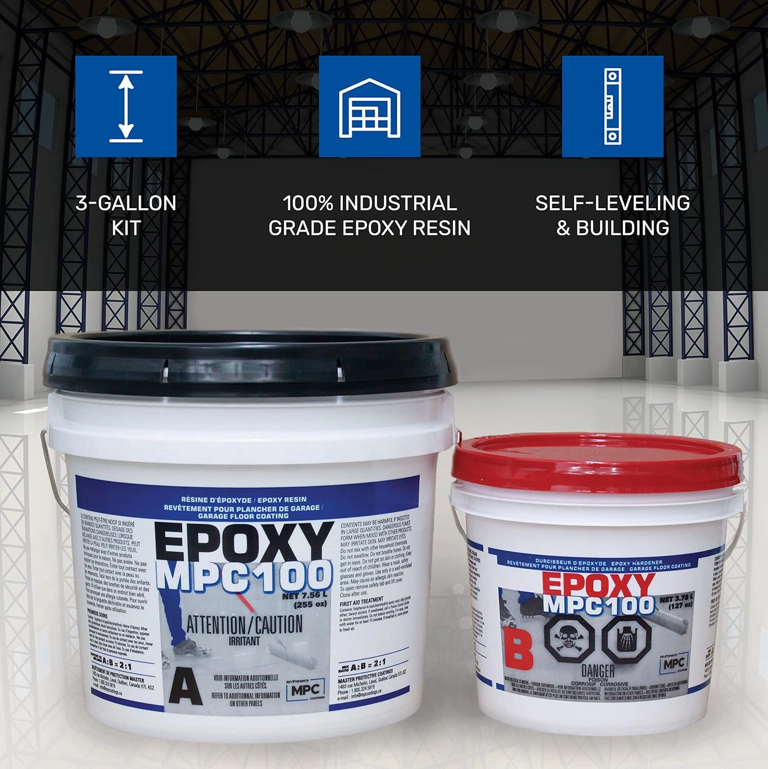 Master Protective Coatings MPC-100 Epoxy Resin Kit, 3-Gallon Clear & Pre-Tinted Resin, Light Grey, Floor Epoxy Kit