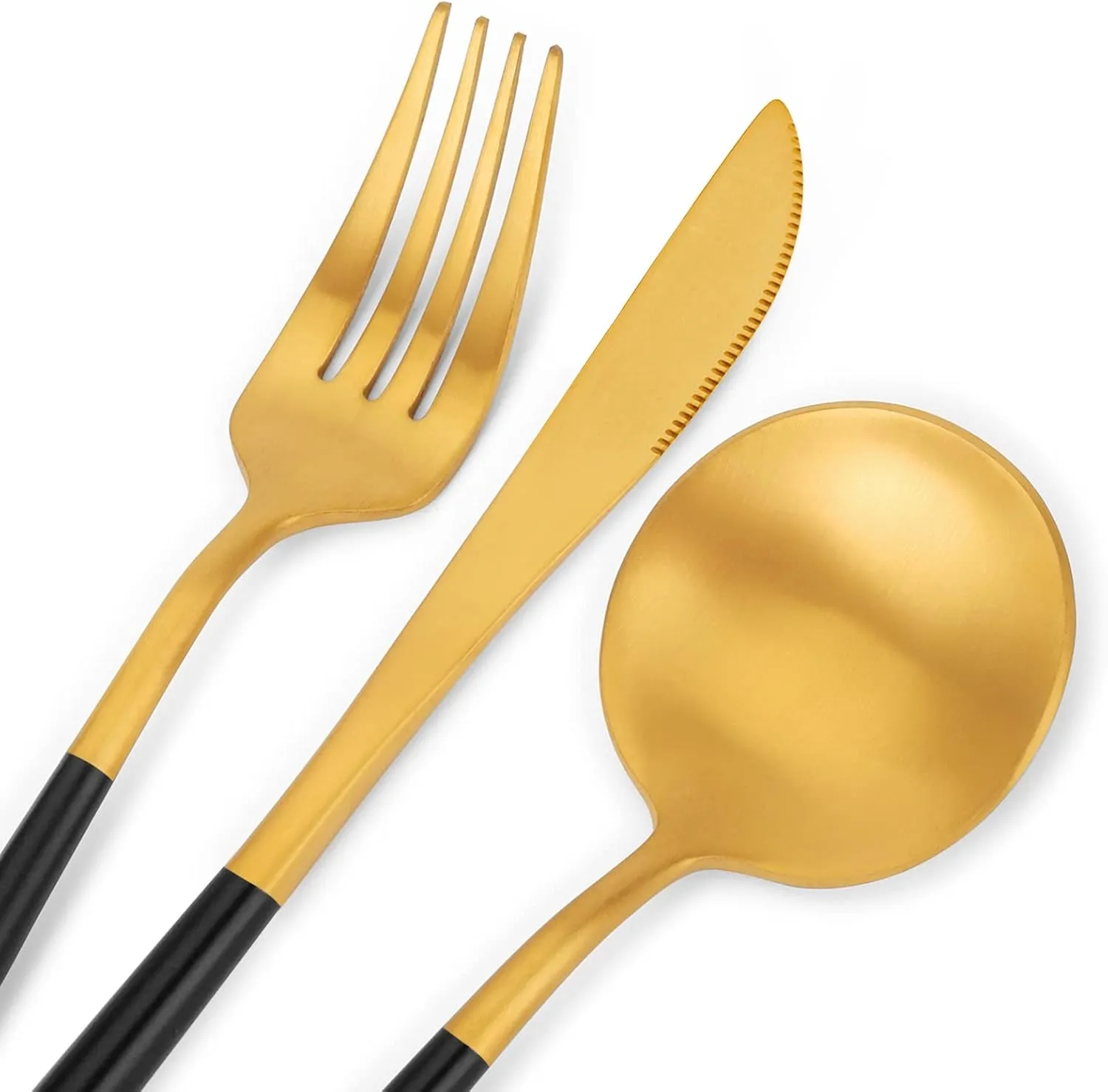 Matte Gold Silverware Set, SHARECOOK 20-Piece Stainless Steel Satin Finish Flatware Set Service for 4, Kitchen Utensil Set, Tableware Cutlery Set for Home and Restaurant, With Black Handle