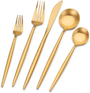 Matte Gold Silverware Set Stainless Steel Satin Finish Flatware Cutlery Set for 4, 20-Piece Spoons and Forks Kitchen Utensil Set, Dishwasher Safe (Matte Gold, 20 P)