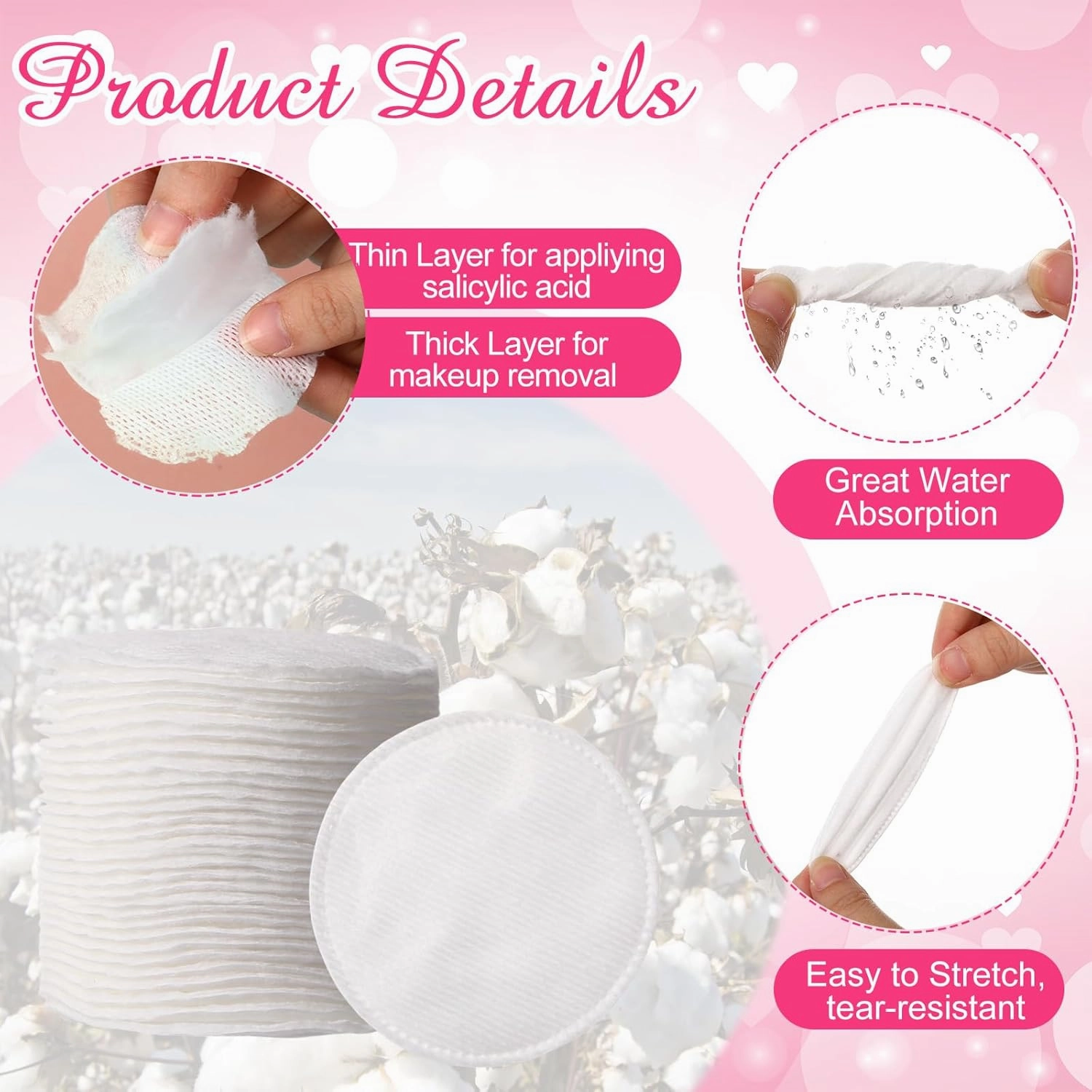 Maxcheck 1200 Count Cotton Rounds Bulk Exfoliating Makeup Remover Pads for Face Cotton Facial Pads Makeup Remover Lint-Free