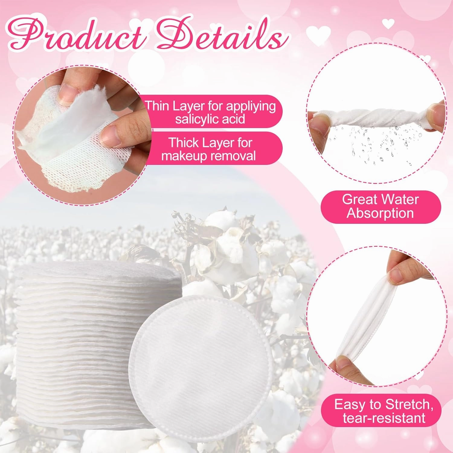 Maxcheck 1800 Count Cotton Rounds Bulk Exfoliating Makeup Remover Pads for Face Cotton Facial Pads Makeup Remover Lint-Free