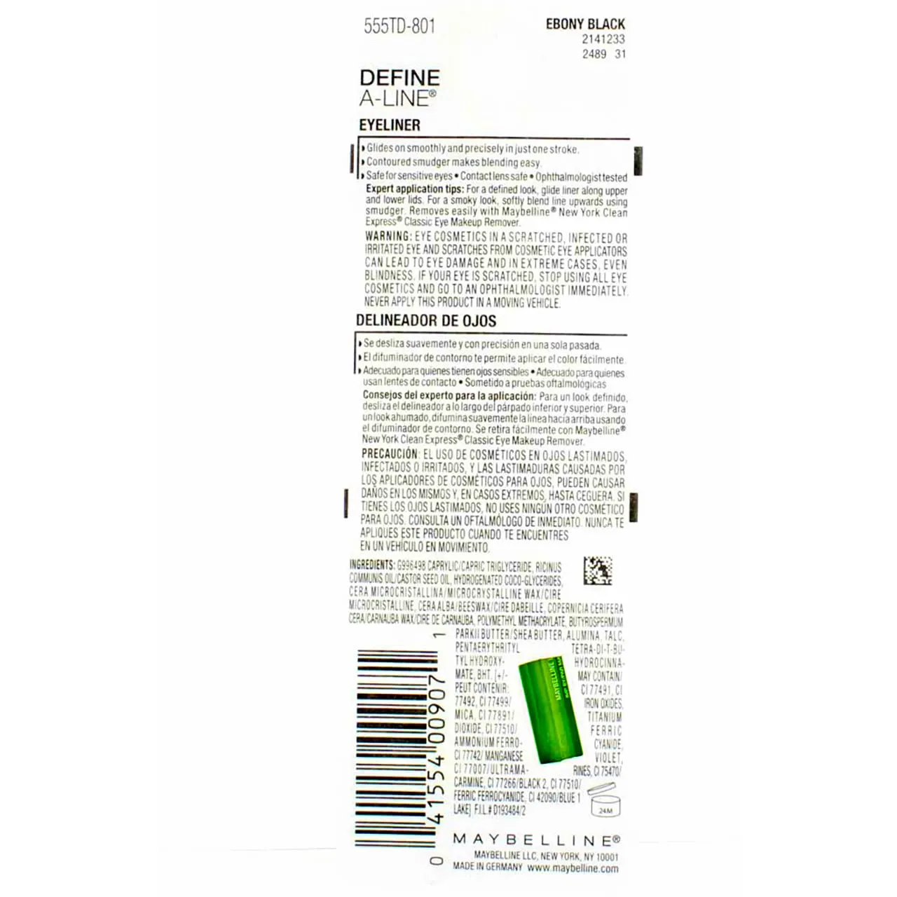 Maybelline Define-A-Line Eyeliner, Ebony Black [801], 1 ea (Pack of 3)