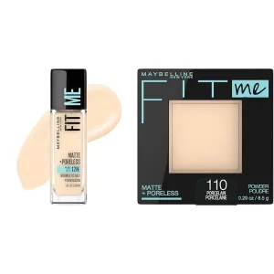Maybelline Fit Me Matte   Poreless Liquid Foundation Makeup Porcelain 1 Count   Pressed Face Powder Makeup Porcelain 1 Count