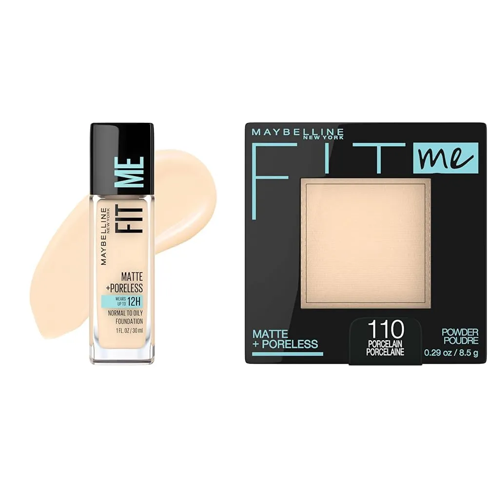 Maybelline Fit Me Matte   Poreless Liquid Foundation Makeup Porcelain 1 Count   Pressed Face Powder Makeup Porcelain 1 Count