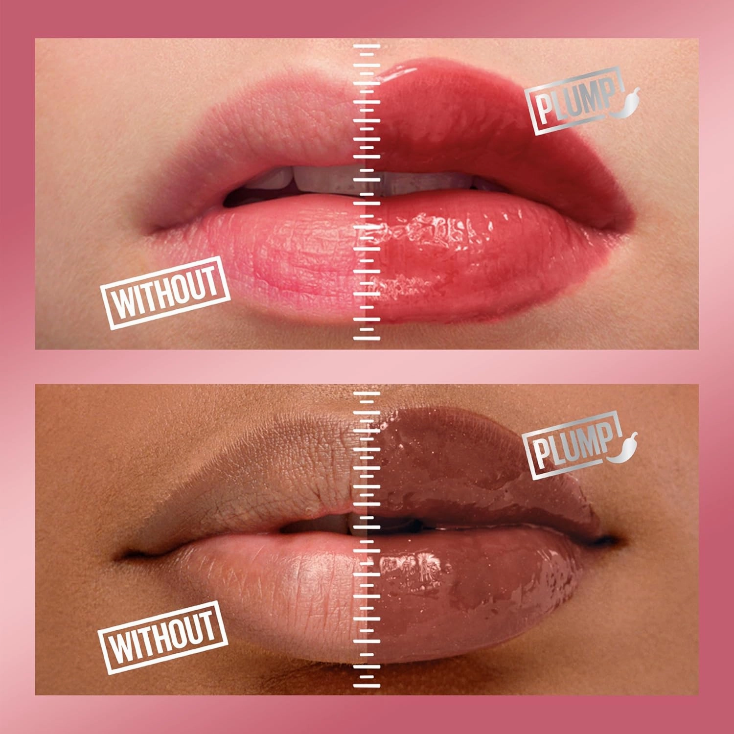 Maybelline Lifter Gloss and Lifter Plump Bundle, Hydrating, Pumping Lip Gloss in Shades Moon and Peach Fever, Pack of 2
