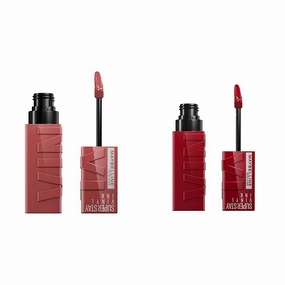 MAYBELLINE Super Stay Vinyl Ink Longwear No-Budge Liquid Lipcolor Makeup Bundle with Cranberry Red 0.14 fl oz and Pink 0.14 fl oz