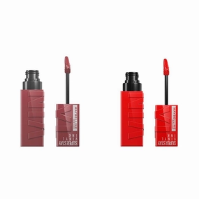 MAYBELLINE Super Stay Vinyl Ink Longwear No-Budge Liquid Lipcolor Makeup Bundle with Red-Hot 0.14 fl oz and Witty 0.14 fl oz