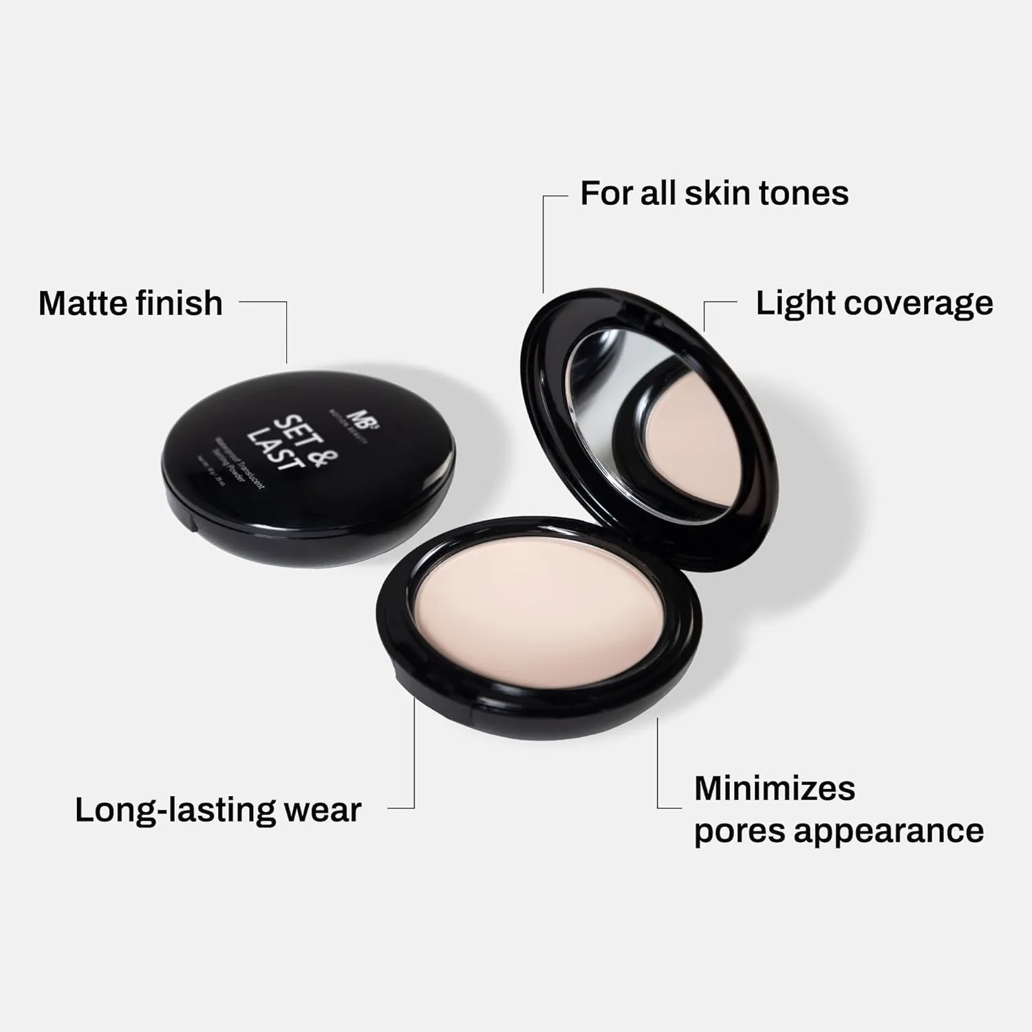 MB Setting Powder for Oily Skin, Pressed Translucent, Mattifying & Sweat-Resistant, Long-Lasting Oil Control, Shine-Free Finish (0.35 oz) by Avantic Beauty