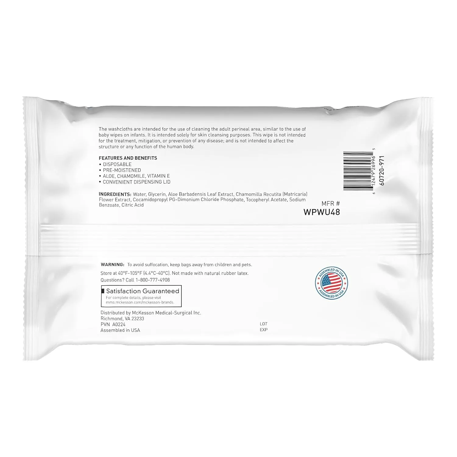 McKesson Washcloth Wipes for Adults, Unscented (3 Pack, 288 Washcloths) Disposable Wash Cloths for Body - Fragrance-Free No-Rinse Formula - Good for Incontinence and Elderly - 96 Wipes Per Pack