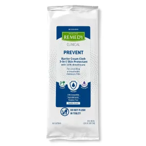 Medline Remedy Clinical 3-in-1 Barrier Cream Cloth, 8 count (32 Packs), 8 x 8 in Adult Wet Wipes, Vanilla Scent, Incontinent Care, Dimethicone, Irritated Skin, Soothing, Nourishing, Gentle