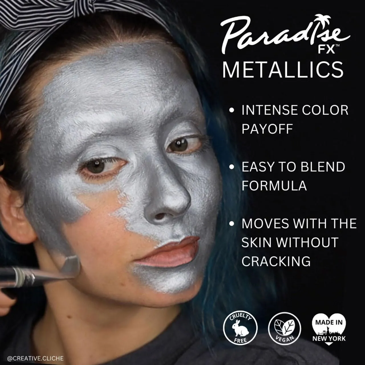 Mehron Makeup Paradise FX Makeup Pro Size | Stage & Screen, Face & Body Painting, Special FX, Beauty, Cosplay, and Halloween | Water Activated Face Paint & Body Paint 1.4 oz (40 g) (Metallic Silver)