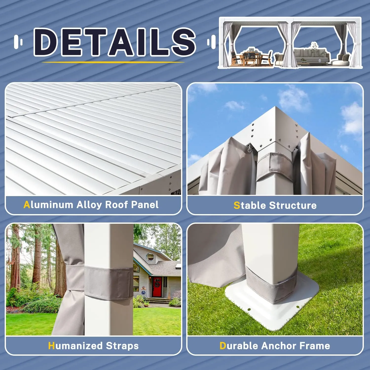 MELLCOM Aluminum Louvered Pergola - 10x20, Adjustable Roof with Waterproof Curtains and Nets, White